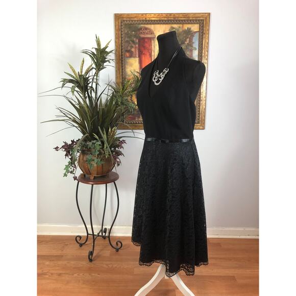 Maggy London Dress Women's 10 Black Halter A Line Lace Cocktail Party Elegant - Picture 7 of 10